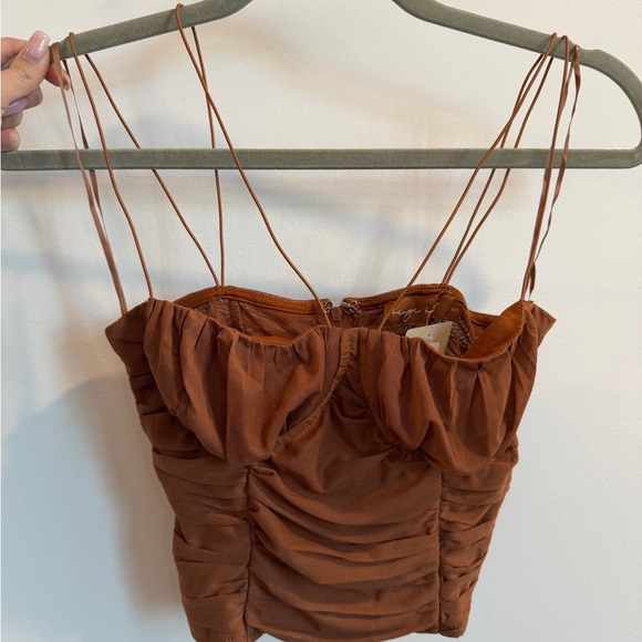 Tops - Ruched Rust Brown Spaghetti Strap Top